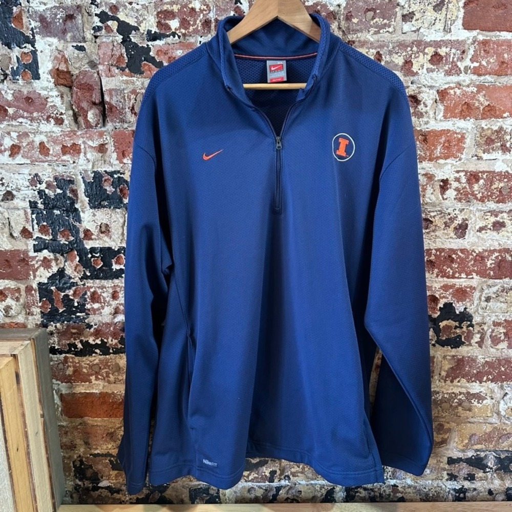 Nike Illinois Illini Blue Orange 1/4 zip Lightweight Pullover Mens XL NikeFit